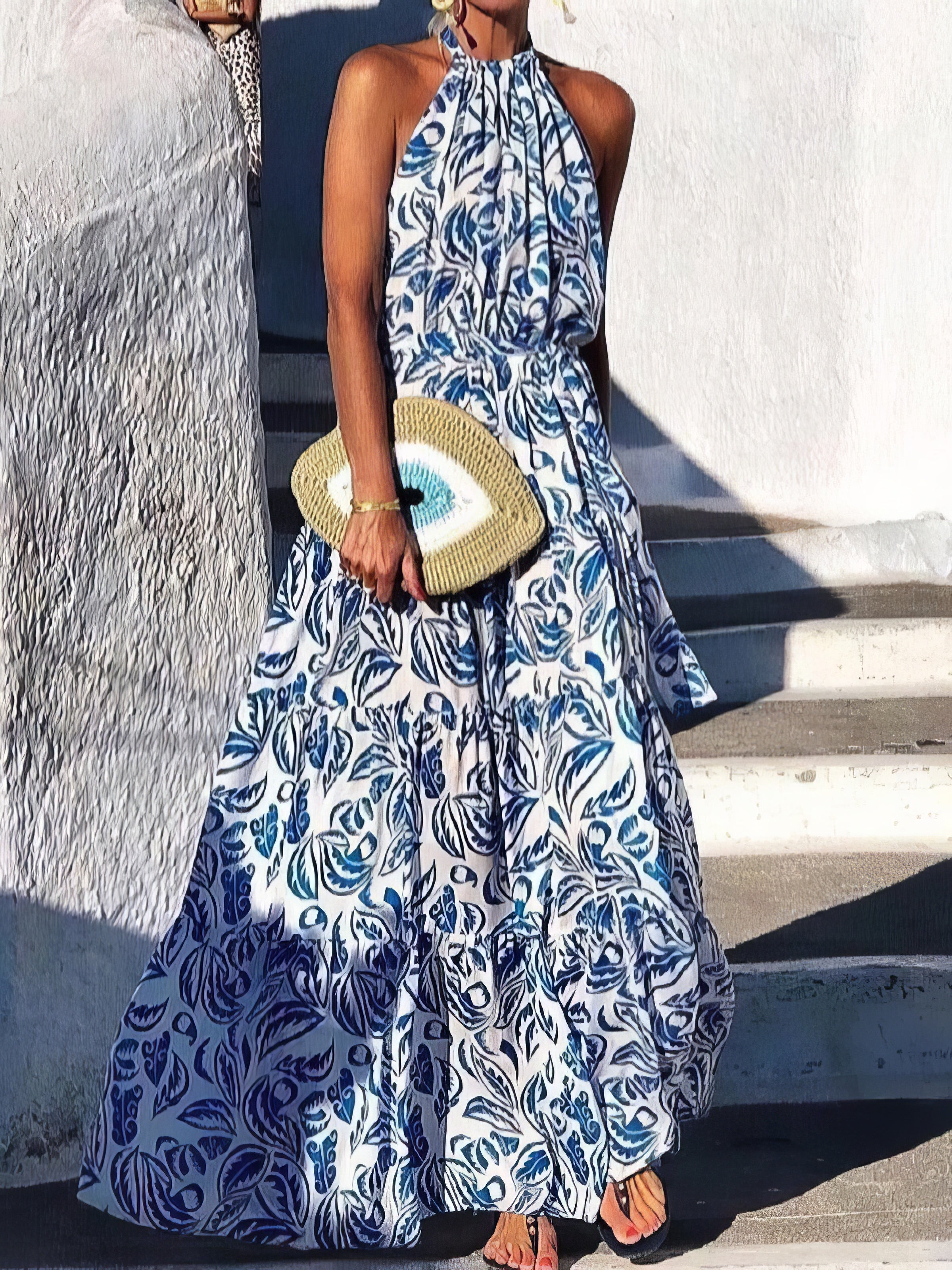 Floral Print Halter Bohemian Long Skirt