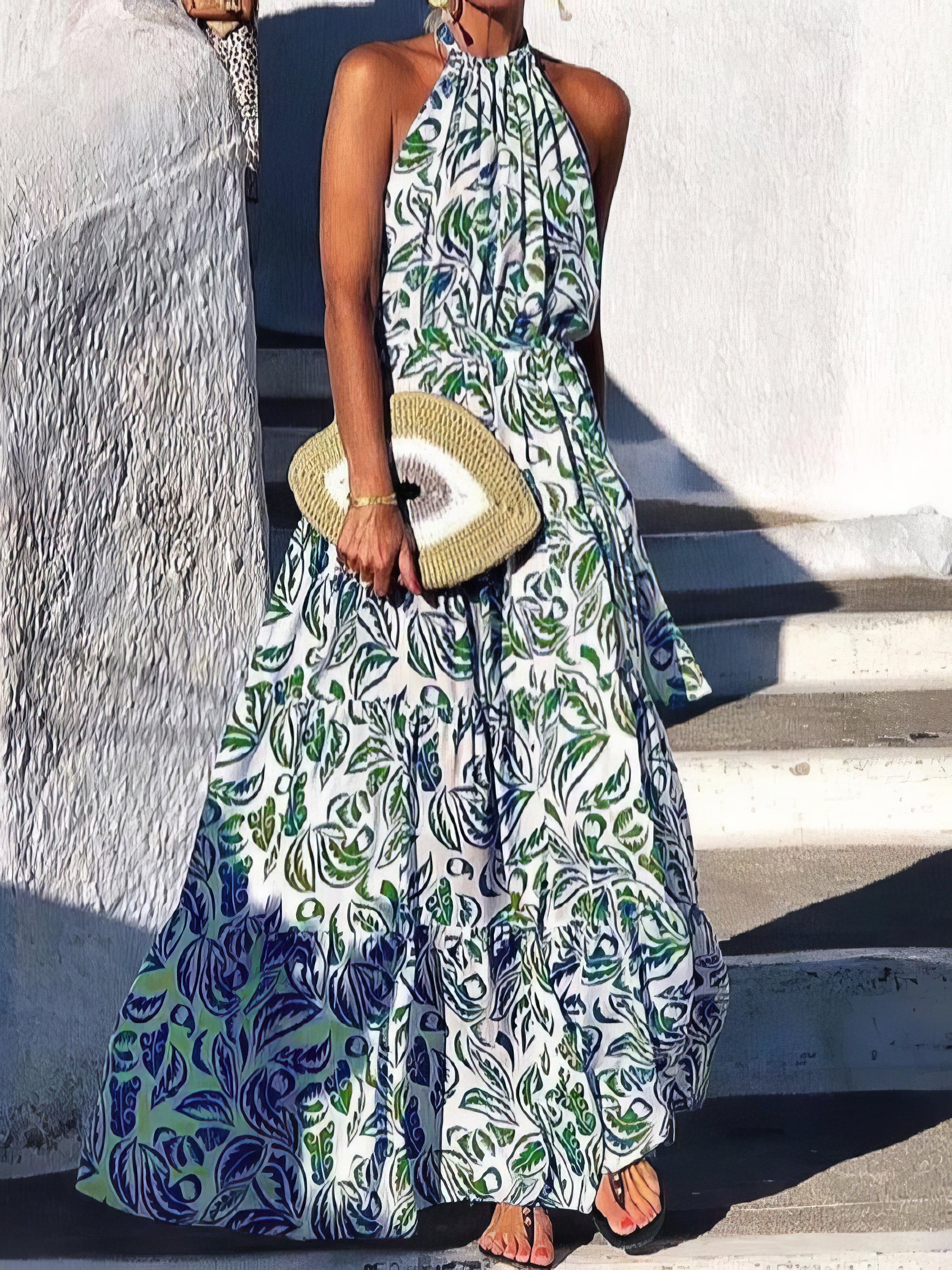 Floral Print Halter Bohemian Long Skirt