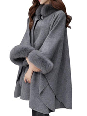 Fashion Women Jacket Casual Woollen Outwear Fur Collar Parka Cardigan Cloak Coat
