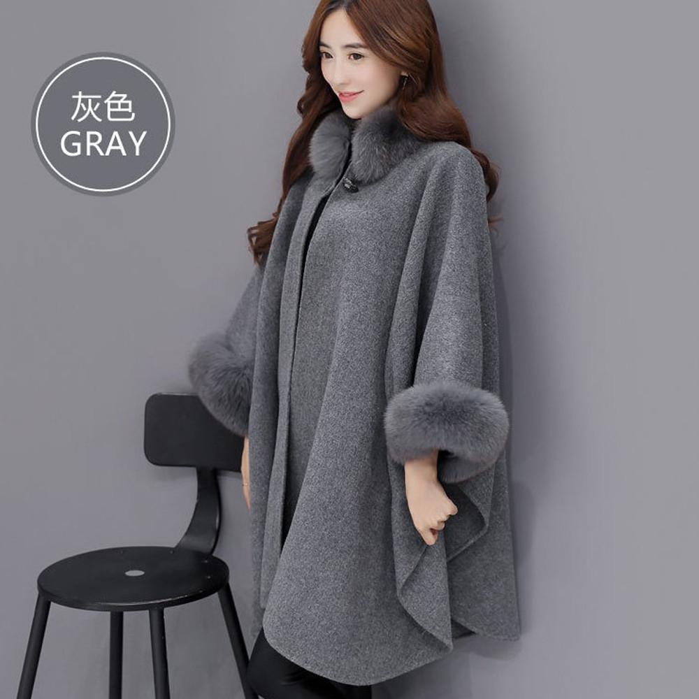 Fashion Women Jacket Casual Woollen Outwear Fur Collar Parka Cardigan Cloak Coat