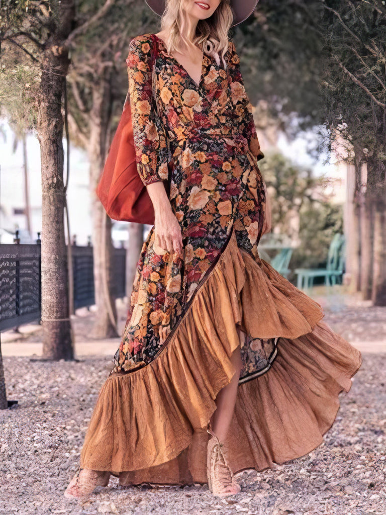 retro long dress Retro Long Sleeve Printed Long Dress – Toadds