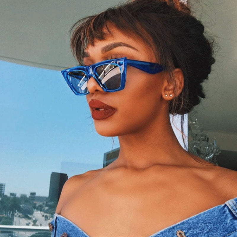 Vintage Clear Effect Frame Gradient Sunglasses - Blue