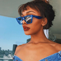Vintage Clear Effect Frame Gradient Sunglasses - Blue