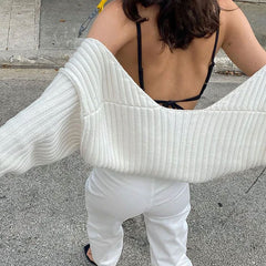 Vintage Long Sleeve Rib Knit Shrug Cardigan - Camel