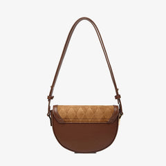 Vintage Suede Argyle Pattern Crossbody Saddle Bag - Brown