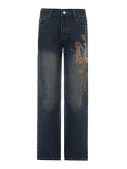 Vintage Washed Butterfly Flare Jeans