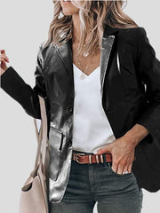 Lapel PU Leather Long Sleeve Blazers