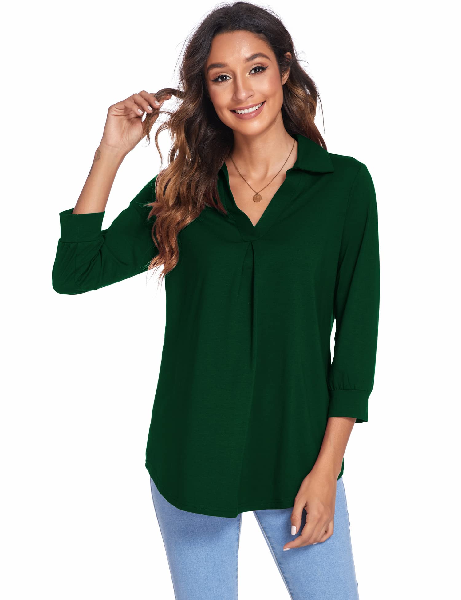 Collared V Neck Casual Loose Blouse