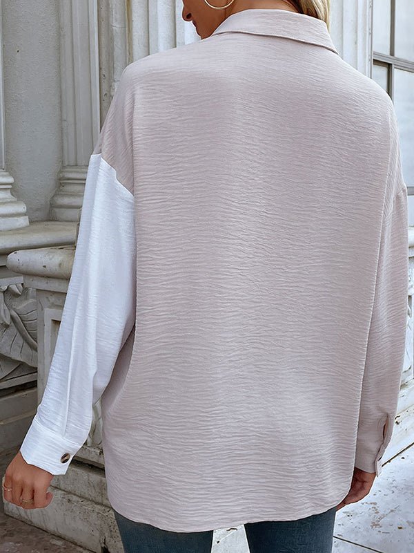 Long Sleeve Casual Color Matching Blouse