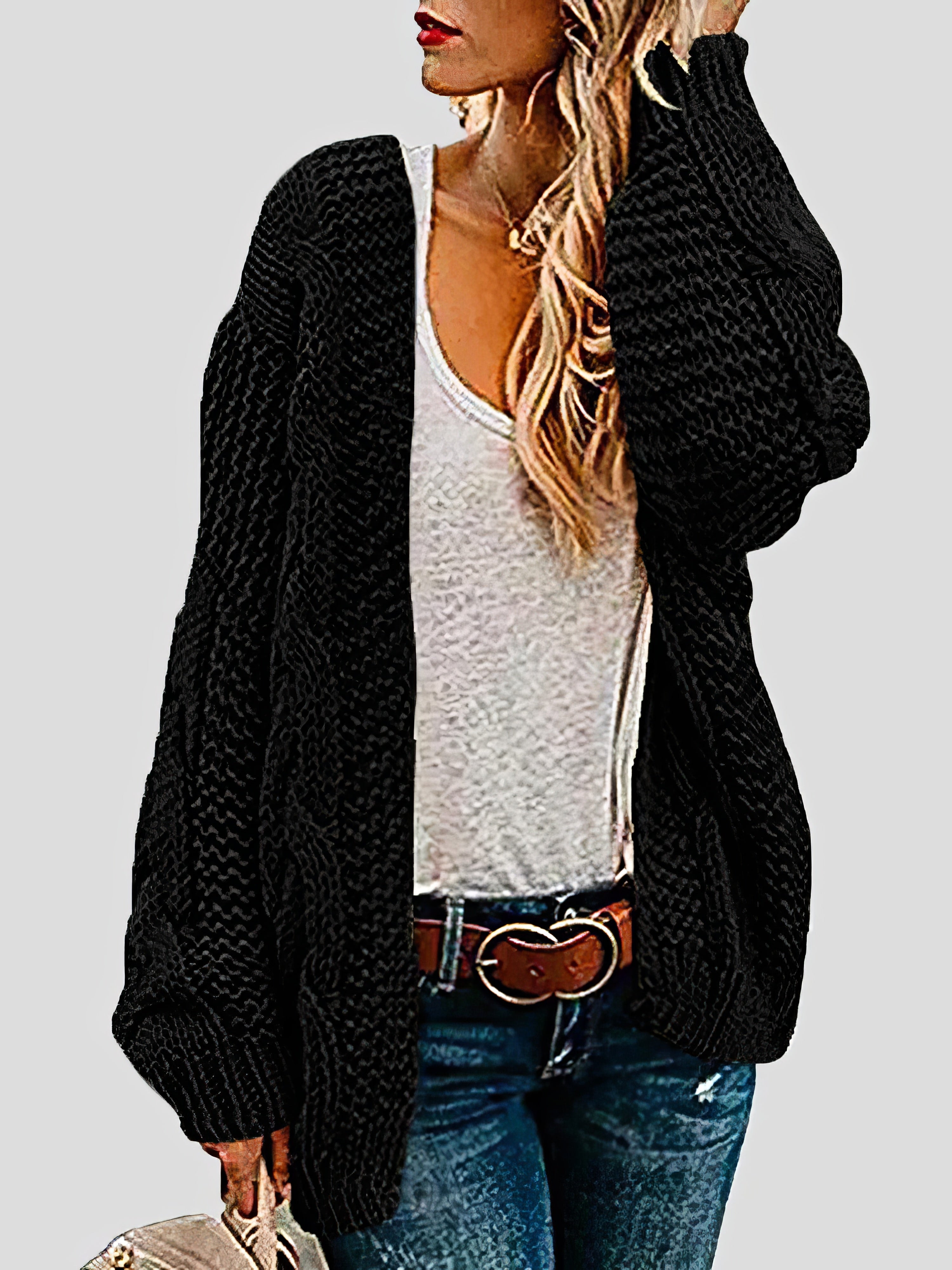 Loose Solid Twist Knit Casual Cardigan