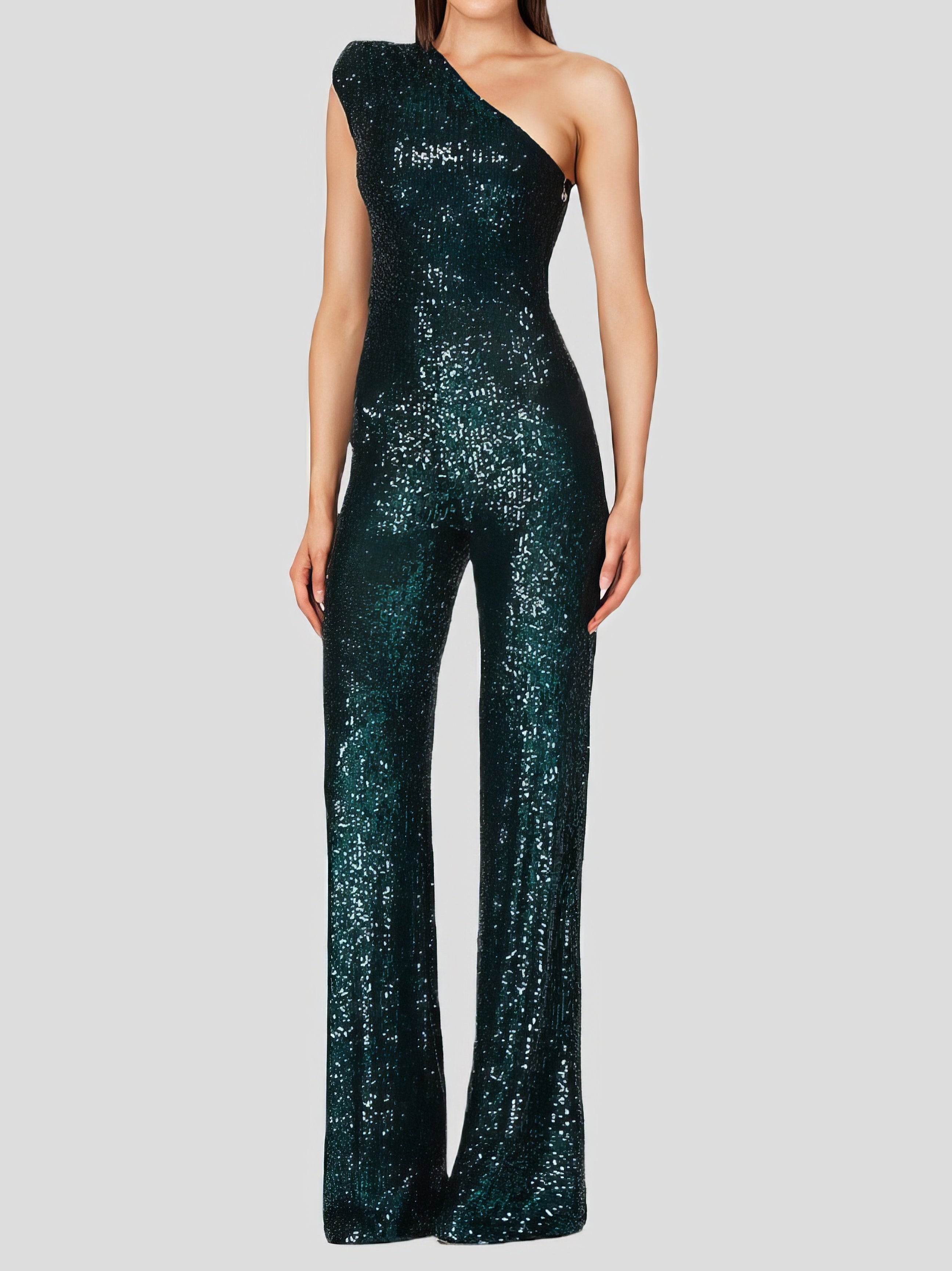 One-Shoulder Sequined Slim-Fit Jumpsuit