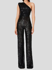 One-Shoulder Sequined Slim-Fit Jumpsuit