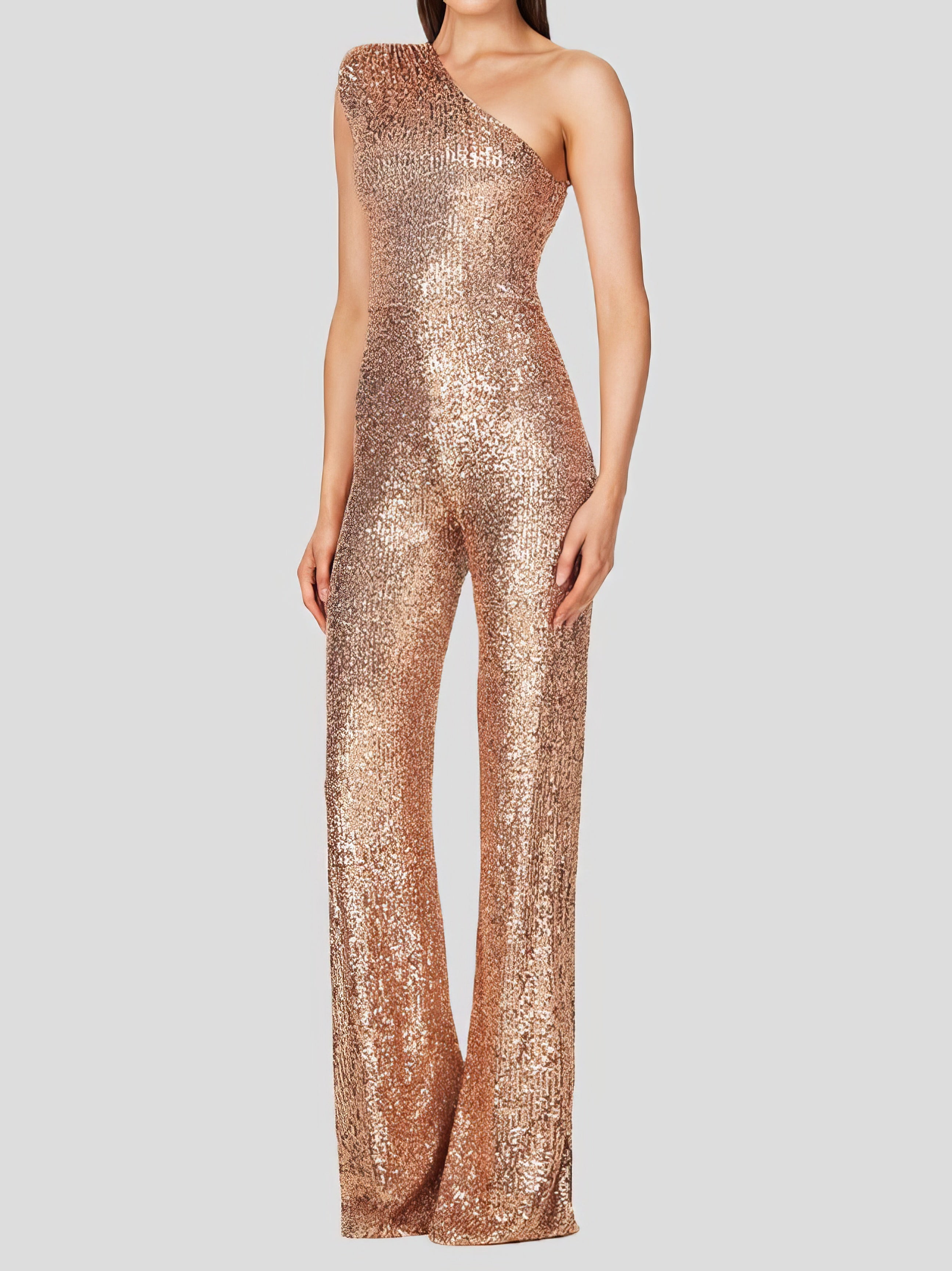 One-Shoulder Sequined Slim-Fit Jumpsuit