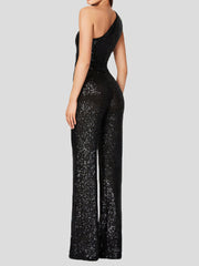 One-Shoulder Sequined Slim-Fit Jumpsuit