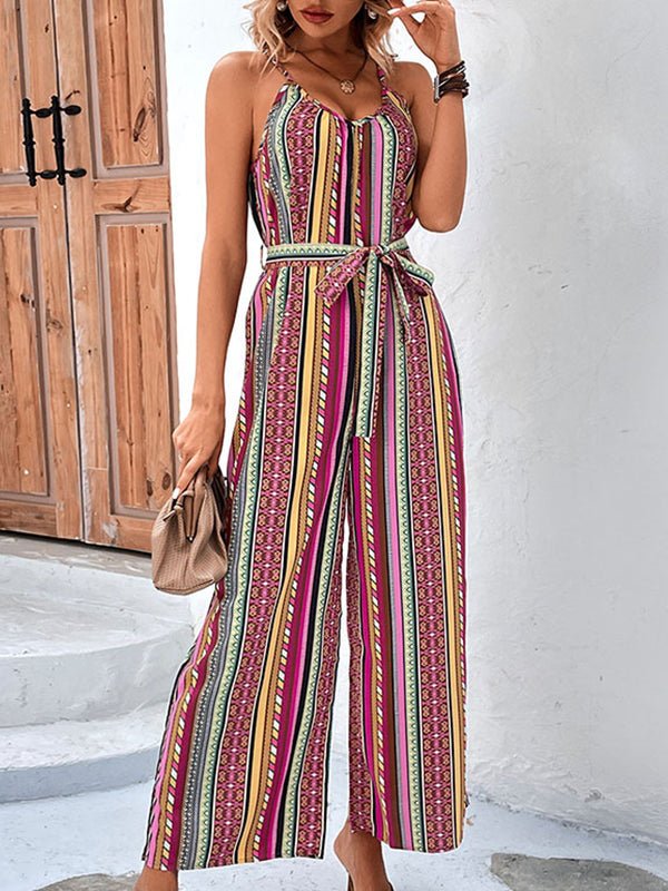 Sexy Striped Holiday Style Casual Sling Jumpsuit