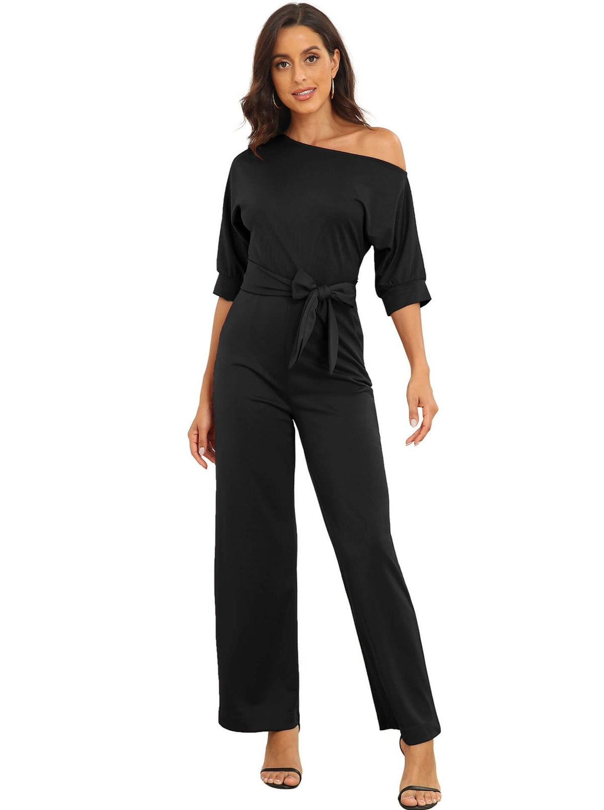 Sloping Shoulder Pocket Lace Up Jumpsuit