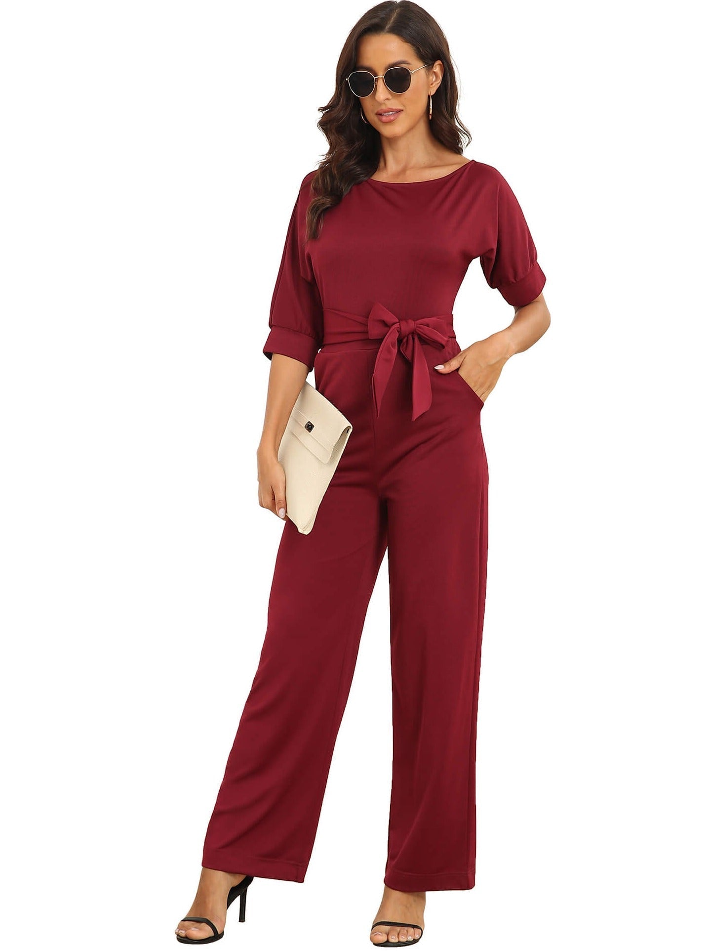 Sloping Shoulder Pocket Lace Up Jumpsuit