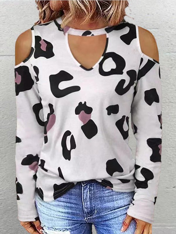 Casual Printed Off Shoulder Long Sleeve T-Shirt