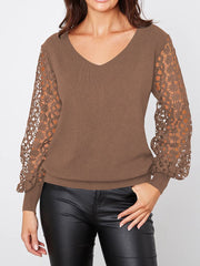 V-Neck Temperament Versatile Hollow Long Sleeve T-Shirt