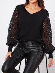 V-Neck Temperament Versatile Hollow Long Sleeve T-Shirt