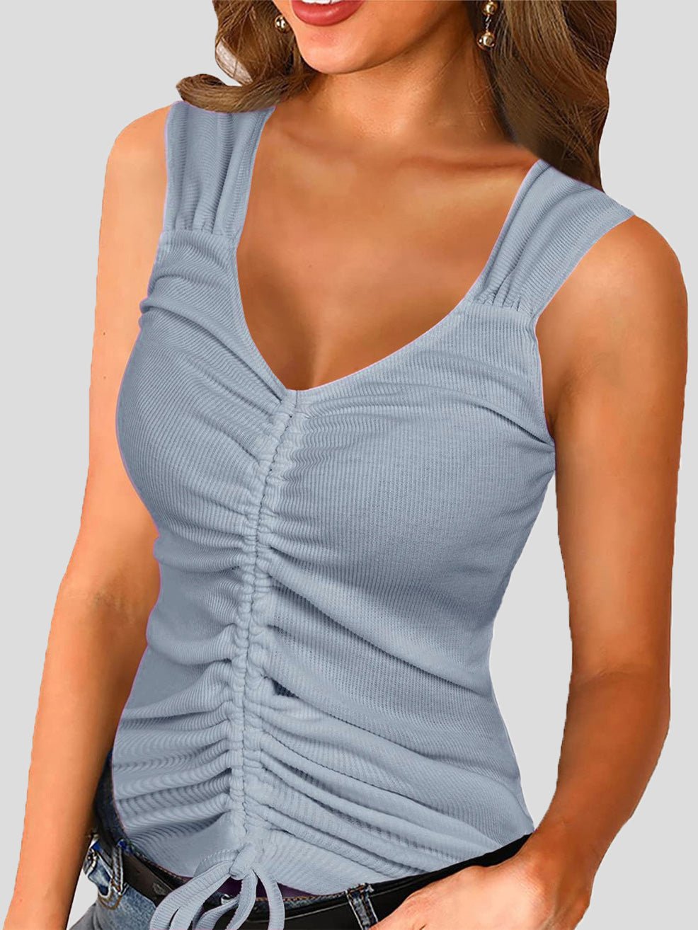 Tops V-Neck Drawstring Slim Tank Top